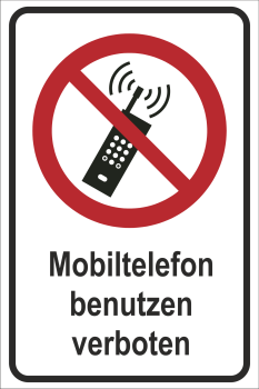 Verbotsaufkleber mit Symbol nach DIN 7010 und Text Mobiltelefon benutzen verboten